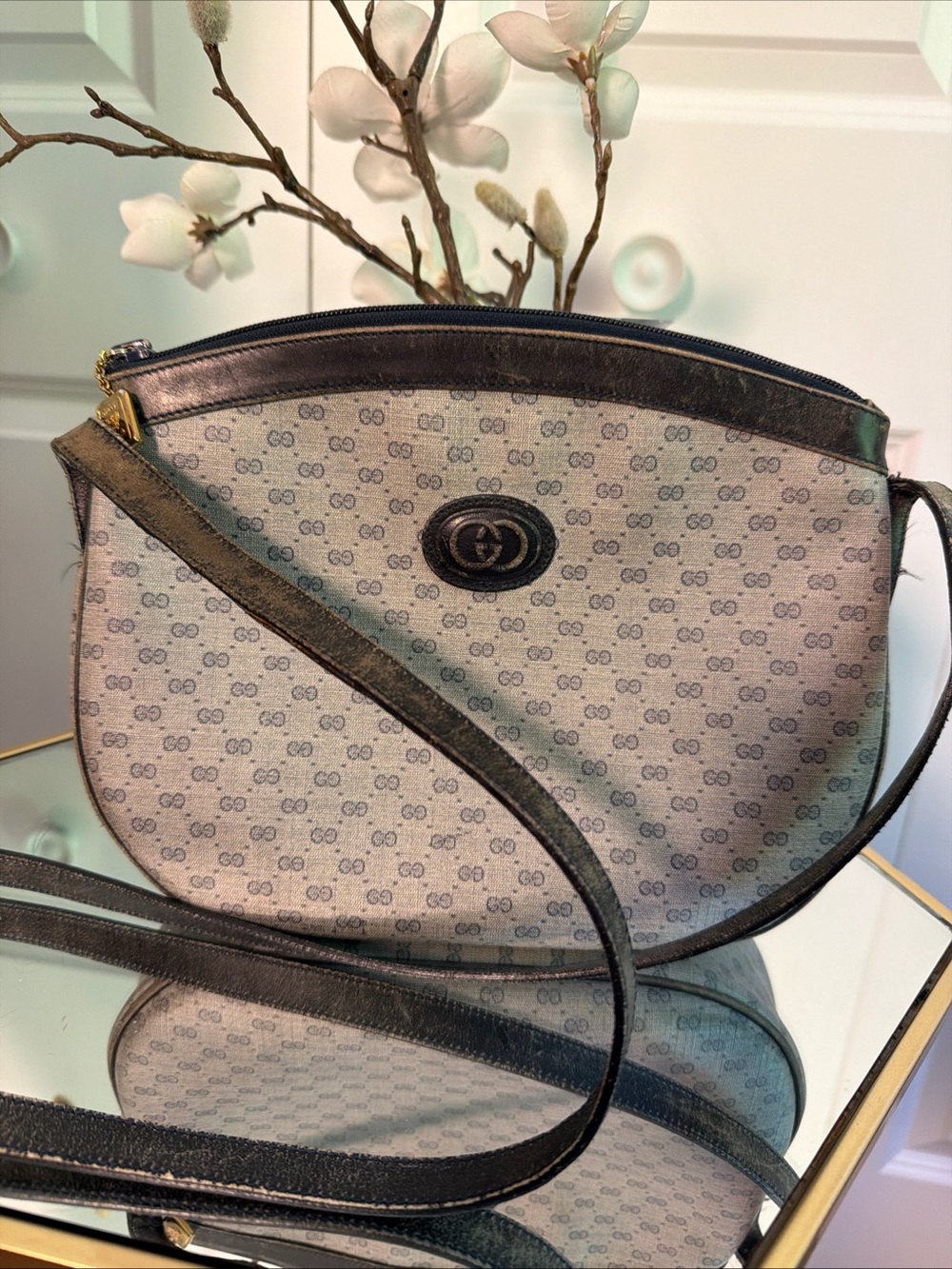Vtg Gucci navy blue Monogram Crossbody